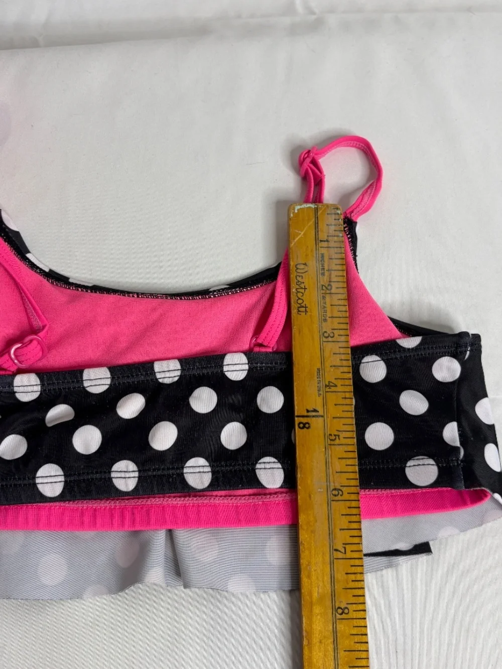 Vintage JUSTICE 2 pc Black White Polka Dot Hot Pink Bikini Swimsuit Girl's 14